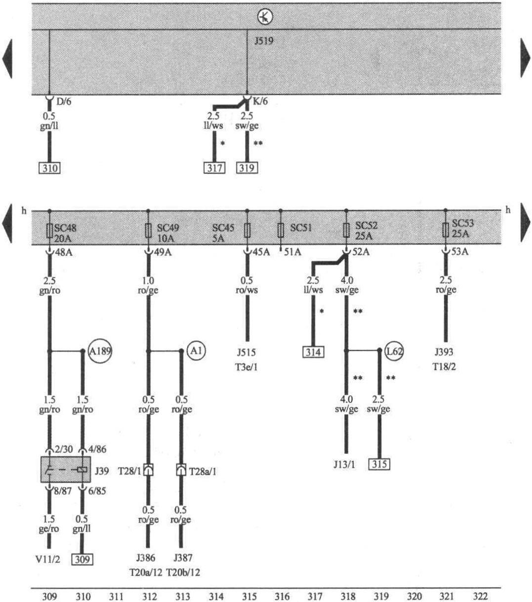 大灯清洗装置继电器、熔断丝(SC45、SC48、SC49、SC51、SC52、SC53)